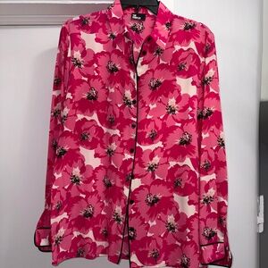 The Kooples (2 EU/M) pink floral 100% silk button-down blouse/shirt.